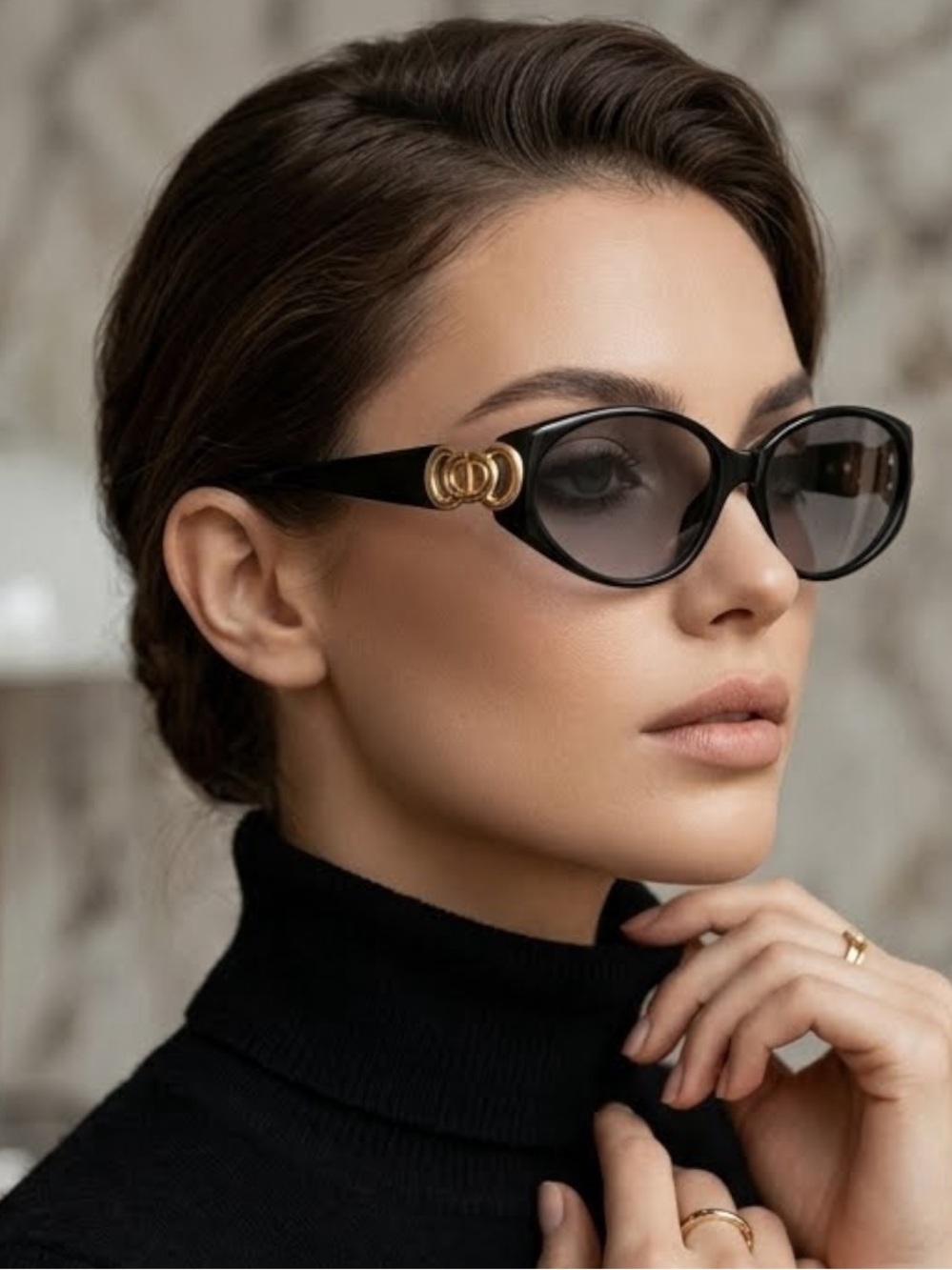Vintage Christian Dior 2851A Black Gold Sunglasses Oval Wrap 90s Archival Optyl